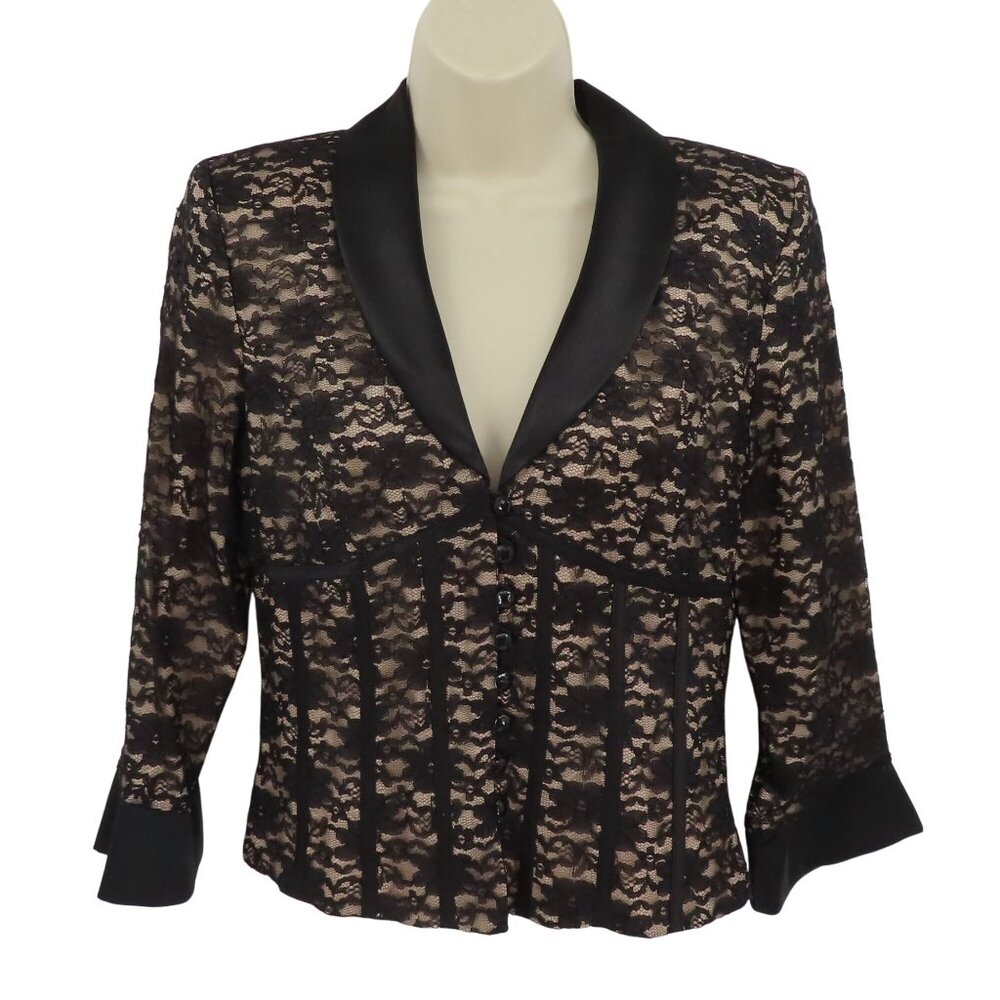 JR Nites Caliendo Women 8 Floral Flower Lace Satin Button Formal Coat Blazer